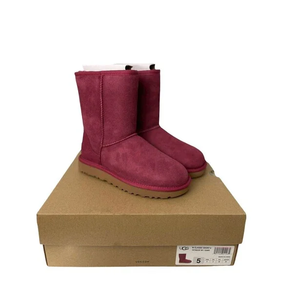 UGG Boots Womens Size Classic Short II Garnet Red Suede Fur